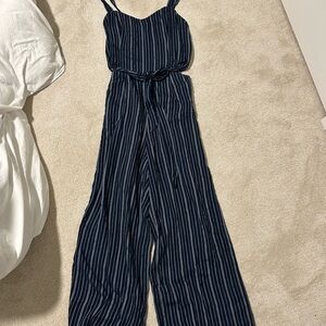 Hollister Blue Striped Jumpsuit with Wide-Leg Design